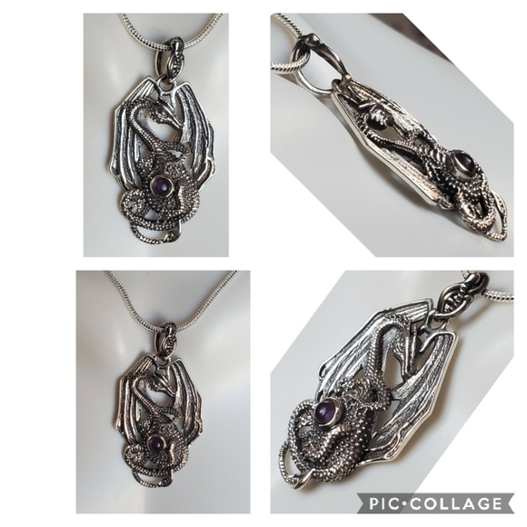 Genuine Amethyst Regal Dragon Pendant - Picture 2 of 5